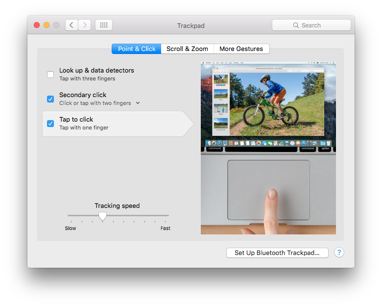 Nastavenie ťapnutia trackpadu ako kliknutia
